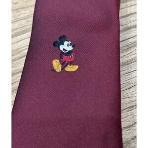 Vtg 1970s Mickey Mouse Tie 3” Solid Red Logo 100% Poly Walt Disney Cervantes USA